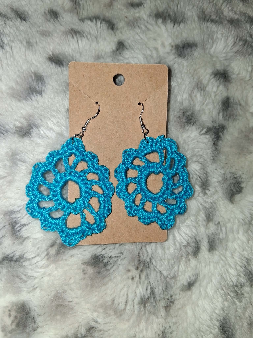 Handmade Turquoise Crochet Flower Drop Earrings - Women Jewelry